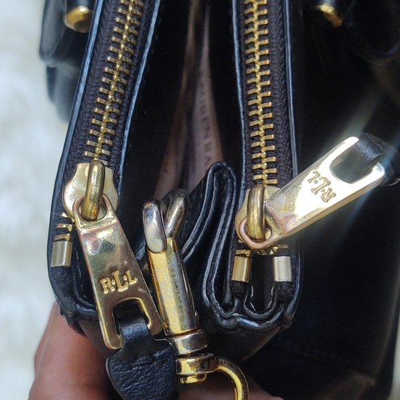 Lauren Ralph Lauren Black Leather Newbury Double zip Crossbody Satchel - Picture 5 of 17